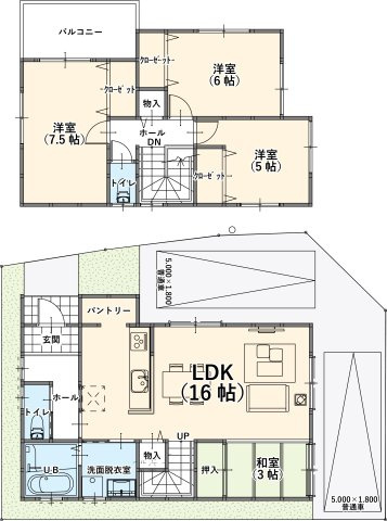 【土地図＋建物プラン例】の画像
