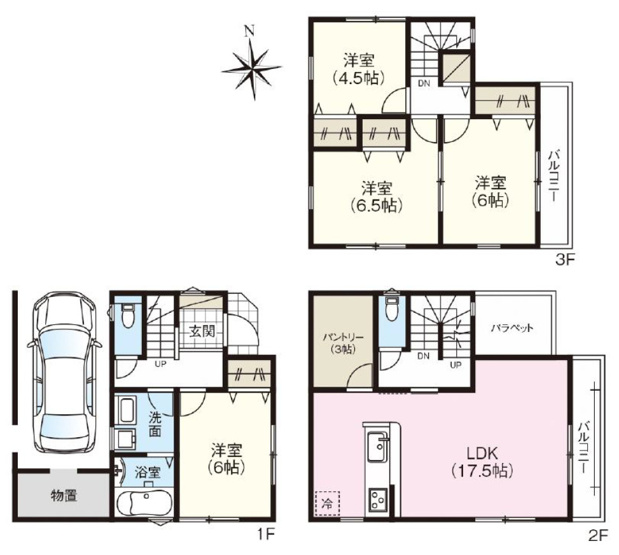 【間取り】 | 八尾市永畑町2丁目 | 【全洋室4LDK＋車庫】収納充実！車庫内物置、大容量のパントリー付き♪生活スタイルで変更可能、2ドア1ルームあり♪浄水器・浴室乾燥機標準完備☆食洗機等オプションで追加可能です♪