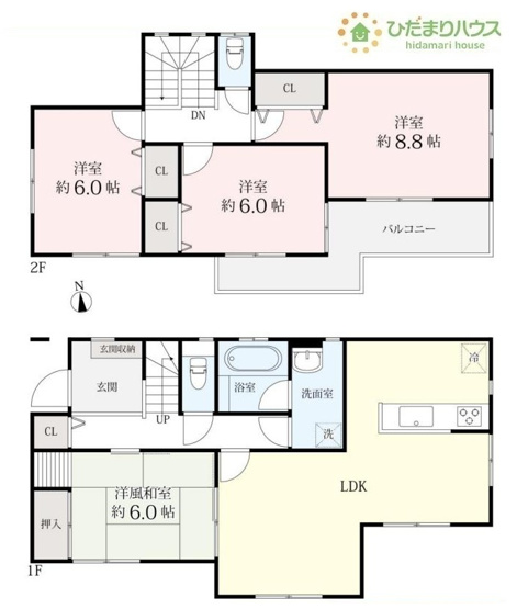 【間取り】 | 牛久市田宮町　中古戸建 | 2部屋から出入り可能なバルコニー！