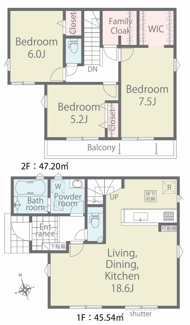 【間取り】 | 【仲介手数料無料！！】八王子市上柚木　新築戸建て（全1棟）1号棟　3880万円