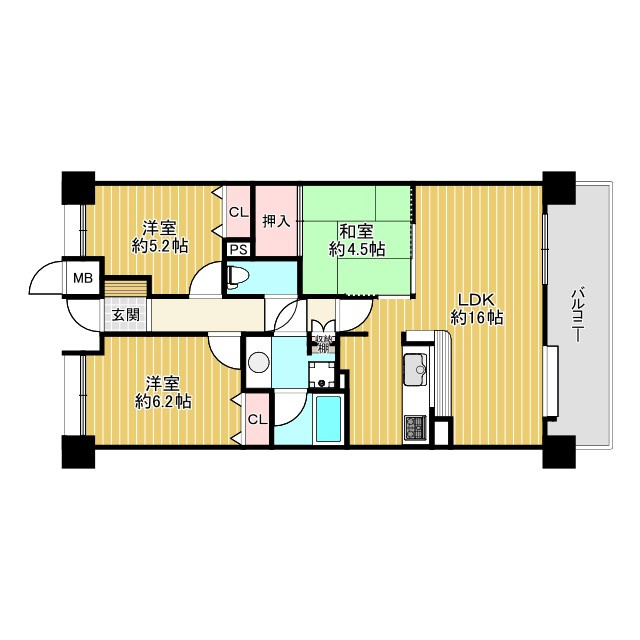 イトーピア香里園ヴァルコートの間取り|3LDK