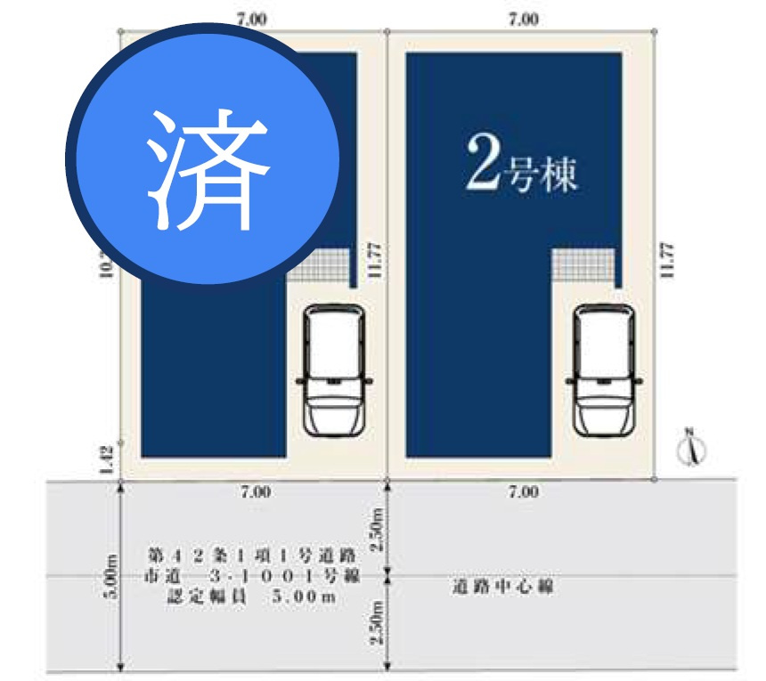 所沢市美原町4丁目・全2棟　新築一戸建　2号棟　の区画図|【全2棟・2号棟】カースペース1台分。