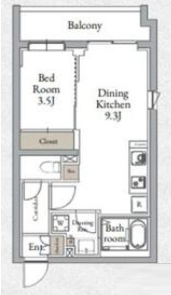 Live Casa千鳥町の間取り|角部屋の1DK
