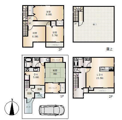 鶴見区安田１丁目中古戸建の間取り|中古戸建て　3LDK+1DK　土地面積：81.12㎡(公簿）　建物面積：142.41㎡　南向き