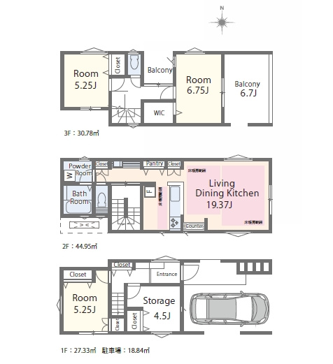 【間取り】 | 板橋区富士見町　新築戸建て　A号棟 | 家族みんなでくつろげる開放感いっぱいのバルコニーがある間取り