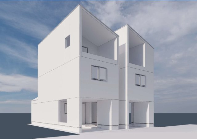 【外観パース】 | 板橋区富士見町　新築戸建て　A号棟 | 【ホワイトモデル】直線美と陰影が織りなす存在感のある外観