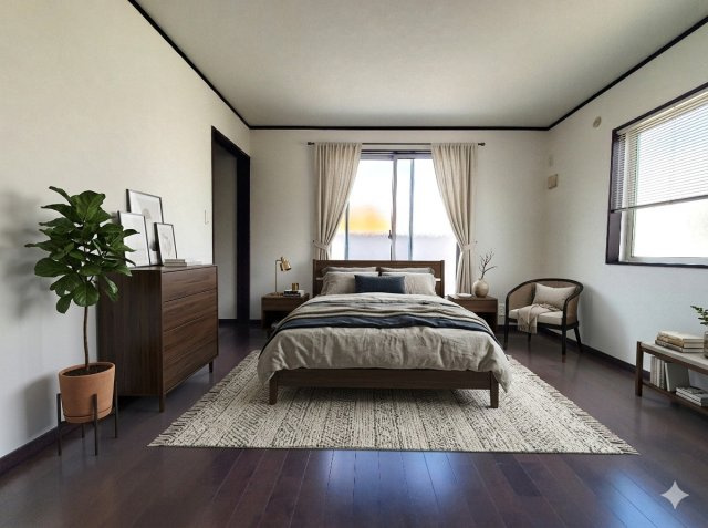 八潮市　木曽根　中古戸建の洋室|落ち着いた色合いのフローリングです。※家具をCGで加工しており、家具付き販売ではございません。