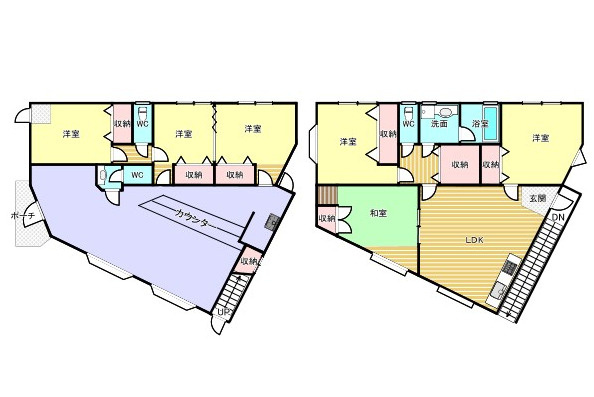 店舗付住宅　折立の間取り