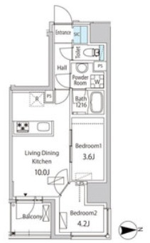 ザ・ライオンズフォーシア蒲田の間取り|東向きバルコニーカウンターキッチンの2LDK