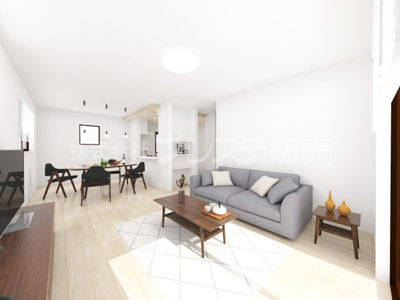 【居間・リビング】 | 奈良市法蓮町の新築一戸建 全２区画 ２ | ２号地リビング完成イメージ／ＬＤＫは広々19.5帖！南側の広いお庭に面しています♪※モデルハウスあり