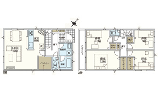 【間取り】 | 安佐北区あさひが丘7丁目全2区画　NO1 | 19帖リビング☆２階4室☆ファミリータイプ4LDK☆各居室に収納☆パントリー☆