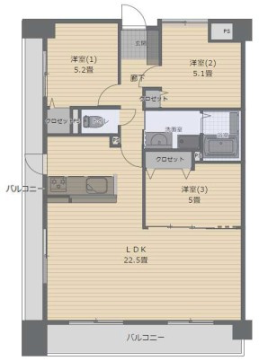 【間取り】 | ロワイヤル企救丘Ⅱ（B-41）