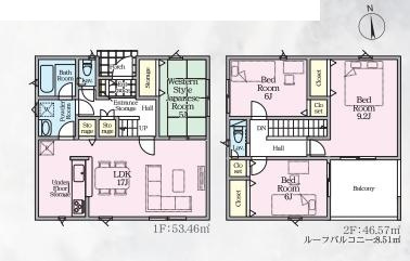 幸手市西第8　新築一戸建て　02　クレイドルガーデンの間取り|動線を考慮した水回り集中設計で家事ラクが叶います♪