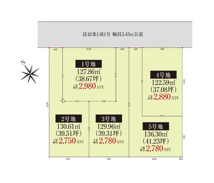 諏訪森町西　5区画土地の土地図