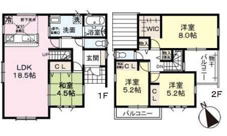 東広島市西条町寺家字梶永　新築一戸建て(全2棟)の間取り