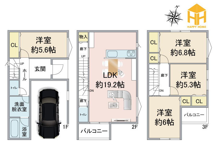 尼崎市南武庫之荘10丁目建築条件無し土地の参考プラン|建物プラン例。建物価格1910万円、建物面積116.74㎡