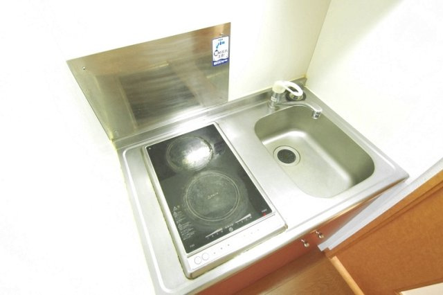 レオパレス喜楽楽２のキッチン|電気コンロ付きのキッチン。お掃除楽々！