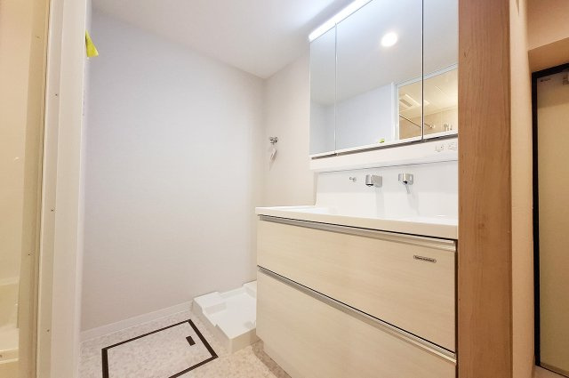 堺東グリーンハイツの独立洗面台|洗面室：洗面化粧台を新調済み。