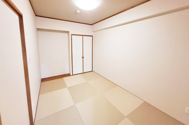 APAガーデンコート鳳西壱番館の和室|和室：半帖畳を新調済み。襖を開ければLDKとの一体利用も可能。