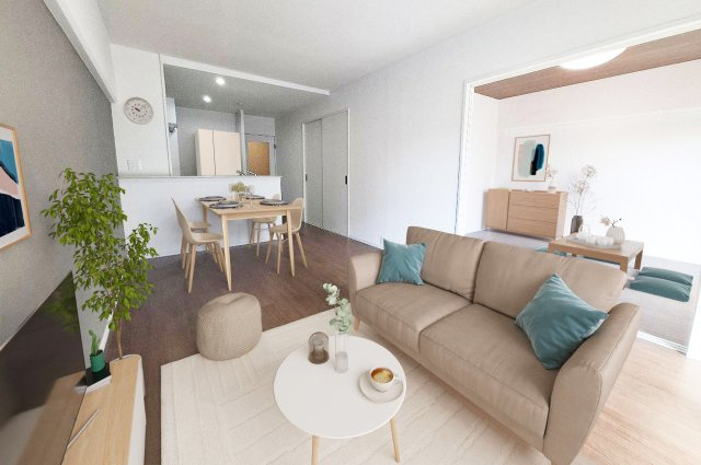 エバーグリーン金岡四号棟の居間・リビング|LDK バーチャルステージング（実際には家具はついていません）