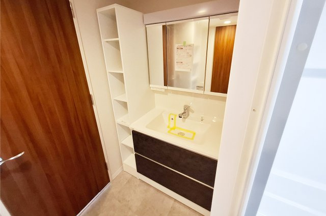 ルイシャトレ諏訪ノ森の独立洗面台|洗面室：洗面化粧台とサイドキャビネットを新調済み。