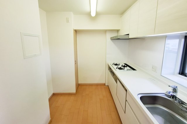 ラフィーナ堺・光明池のキッチン|キッチン：奥に保存食や日用品の収納に便利なパントリーがあります。