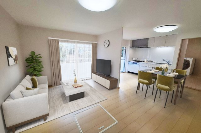 泉北茶山台第1次住宅11号棟の居間・リビング|LDK バーチャルステージング（実際には家具はついていません）