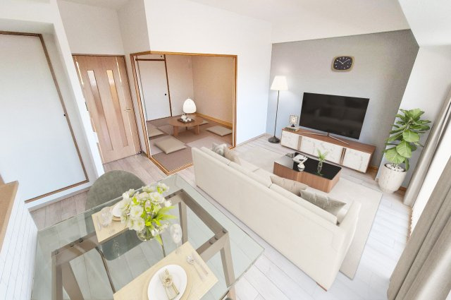 エスリード堺三国ヶ丘の居間・リビング|LDK：バーチャルステージング（実際には家具はついていません）