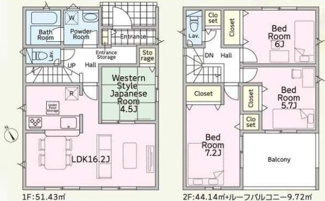 【間取り】 | 中央区星が丘4丁目  3号棟 第17 | 都市ガス　防犯カメラ（利用時Wifi接続必要）　引き違い窓シャッター付　人感センサー付玄関灯　インナーバルコニー　浴室乾燥機+窓　全居室収納　LDK16.2帖+和室4.5帖