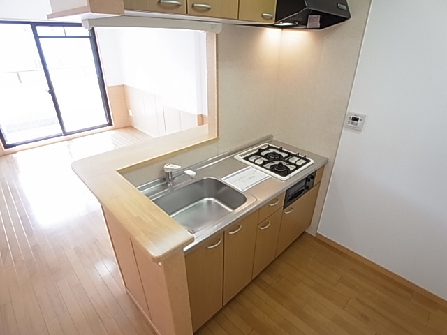 神戸市兵庫区新開地４丁目の賃貸マンションのキッチン|システムキッチン（ガス２口）