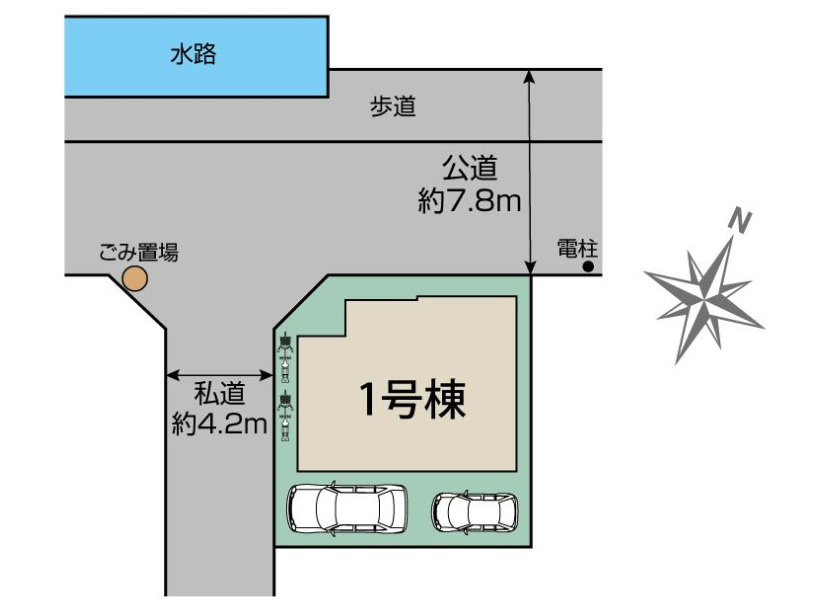 新築／志木市上宗岡３丁目　全１棟の区画図|駐車スペース2台あり（車種による）