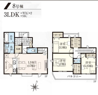 【間取り】 | 立川市柏町4丁目　8号棟　仲介手数料無料 | ３LDK＋2WIC＋SIC