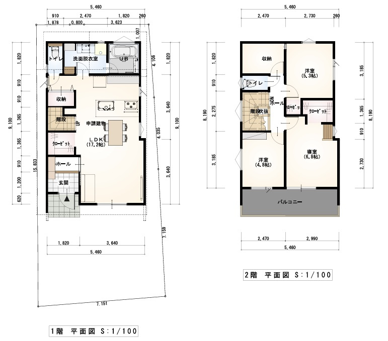 土佐市高岡町乙　新築戸建　東棟（全2区画）の間取り|プラン例　価格　2,750万円　3SLDK　建物面積　90.13㎡（約27.25坪）
