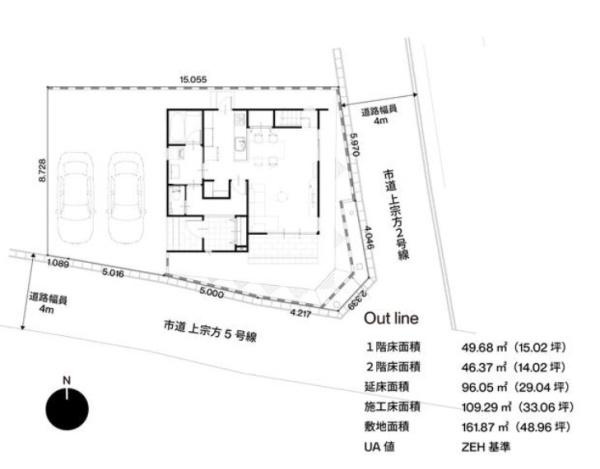 大字上宗方　新築　KM2-2の区画図|※図面と現況が異なる場合は現況を優先。