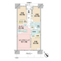 【間取り】 | 専有面積71.45平米　バルコニー面積12.60平米　リバーサイドならではの開放感ある眺望をおたのしみいただけます♪リビングダイニング部分は床暖房があり、冬でもフローリングが恋しくなる贅沢な空間♪