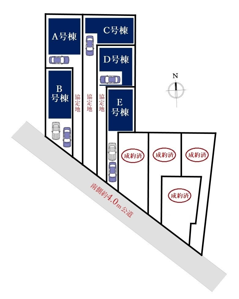 板橋区東新町2丁目 全9棟 A号棟の区画図| 南側約4.0ｍ公道に面した全9棟
陽当り良好です♪♪