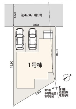 八王子市　元八王子町　新築一戸建て　２４期の区画図|～並列2台駐車可能カースペース付き～