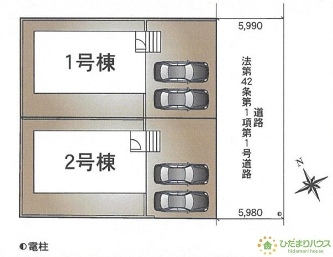 【区画図】 | 龍ケ崎市城ノ内第10　新築戸建　1号棟 | 時間がない時もらくらくと車の出し入れができる並列駐車場を完備！！
（1号棟）