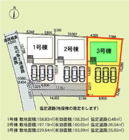 新築　伊勢崎市境米岡第3　クレイドルガーデン　3号棟の区画図|3号棟　区画図　西側接道幅員約4ｍ			
	
