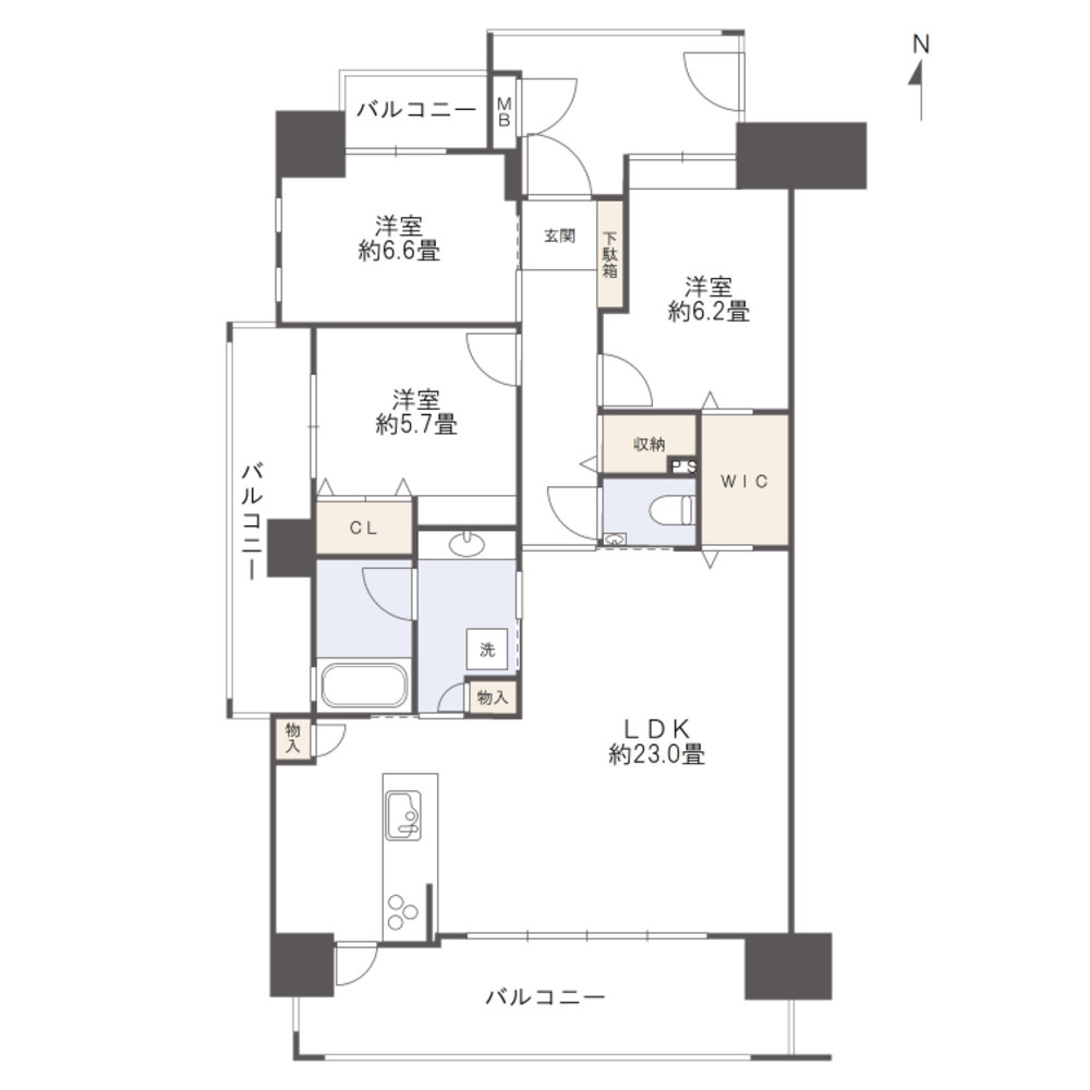 アウルステージ問屋町の間取り|専有面積：91.36㎡の3LDKでリフォーム済みのお部屋です。