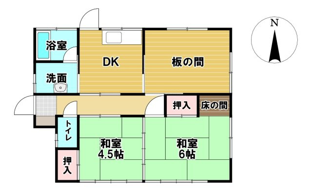 寿町　中古戸建の間取り|階段のないフラットな暮らしが叶う3DKです。キッチンから各居室へのアクセスが良く、家事の負担を軽減。駐車2台分や南向きの陽当りなど、生活の質を高める要素が凝縮された、合理的な空間構成となっています。