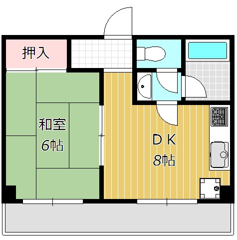 【間取り】 | ハイツエバグリーン津田沼2号棟 | バストイレ別の1ＤＫです