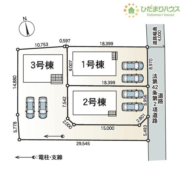【区画図】 | 土浦市中第9　新築戸建　3号棟 | ご家族でお車に乗る方に！駐車場2台分あります！
（3号棟）