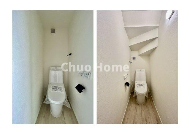 江戸川区松島2丁目新築分譲住宅のトイレ|【トイレ】 温水洗浄便座機能付きトイレ。温水洗浄便座は清潔にお使いいただくための大切なアイテムです。