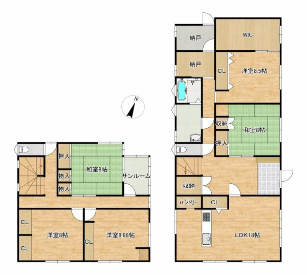 三戸郡南部町大字福田字あかねの間取り|間取り図。5SLDKにリフォームしました。