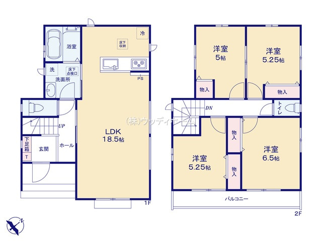 越谷市下間久里　新築一戸建て　A号棟の間取り