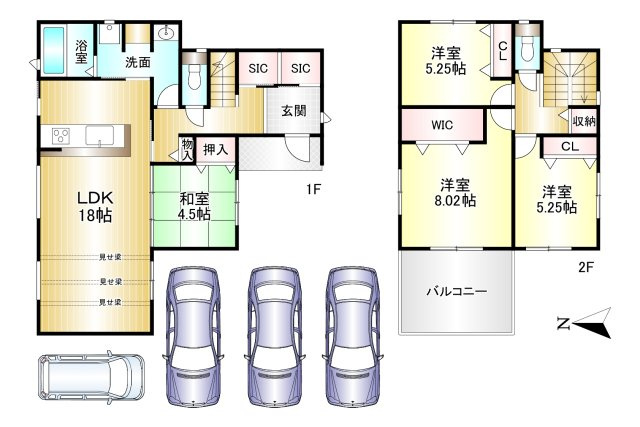 橿原市石原田町　の間取り|4LDK　土地面積：165.62ｍ2　建物面積：106.81ｍ2　駐車４台可