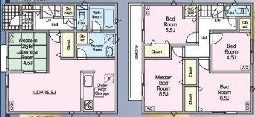 香美市土佐山田町東本町第1　1号棟新築戸建ての間取り|LDK15.5帖＋和洋室で使いやすい間取り。収納充実の5LDKです。