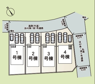 ♥♥うるま市塩屋第1-3号棟（全4棟)の区画図|2～3台