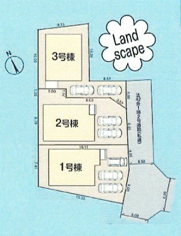 立川市砂川町7丁目　新築戸建全3棟の区画図